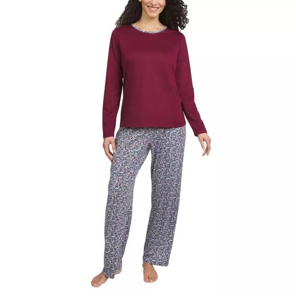 NWT Lands' End Women's 2 Piece Knit Pajama Set Red Floral Size XS $80 11HL220 - Picture 1 of 3